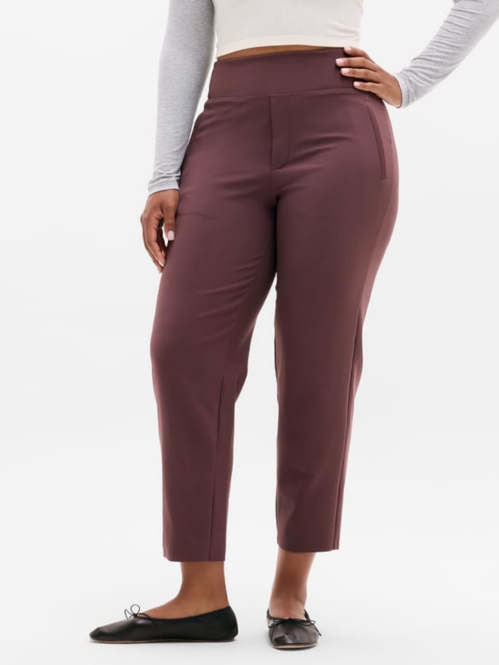 Athleta Endless High Rise Pant Maroon Ponte Ankle Trousers 14 Tall